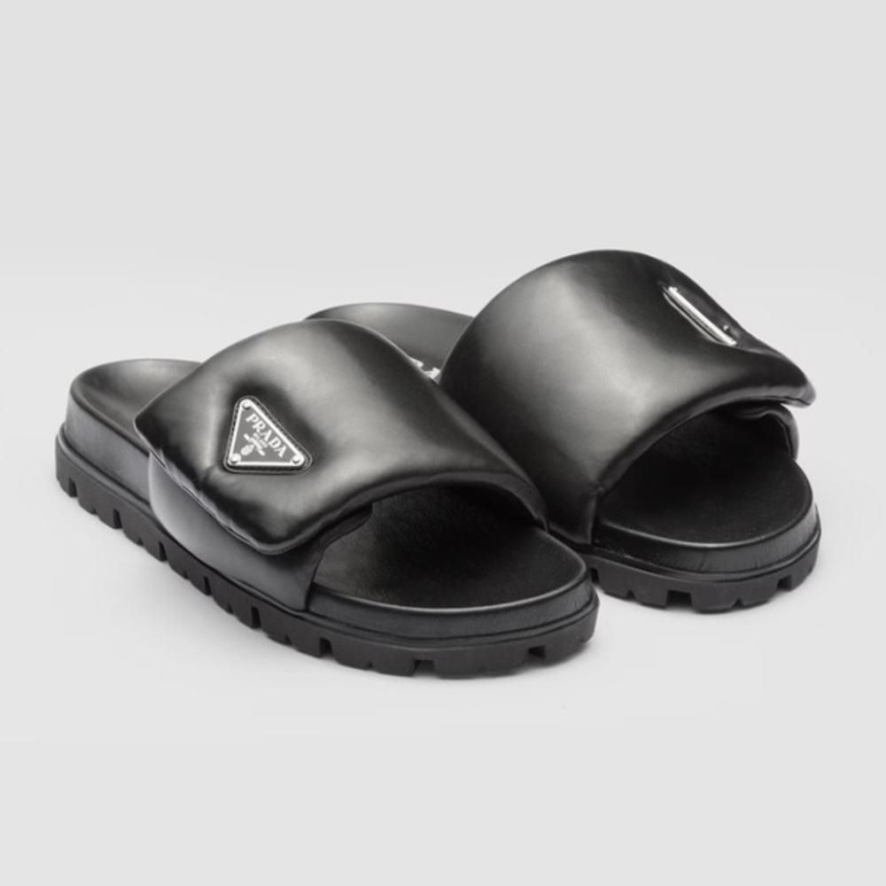 Prada Soft Padded Nappa Leather Slides Black